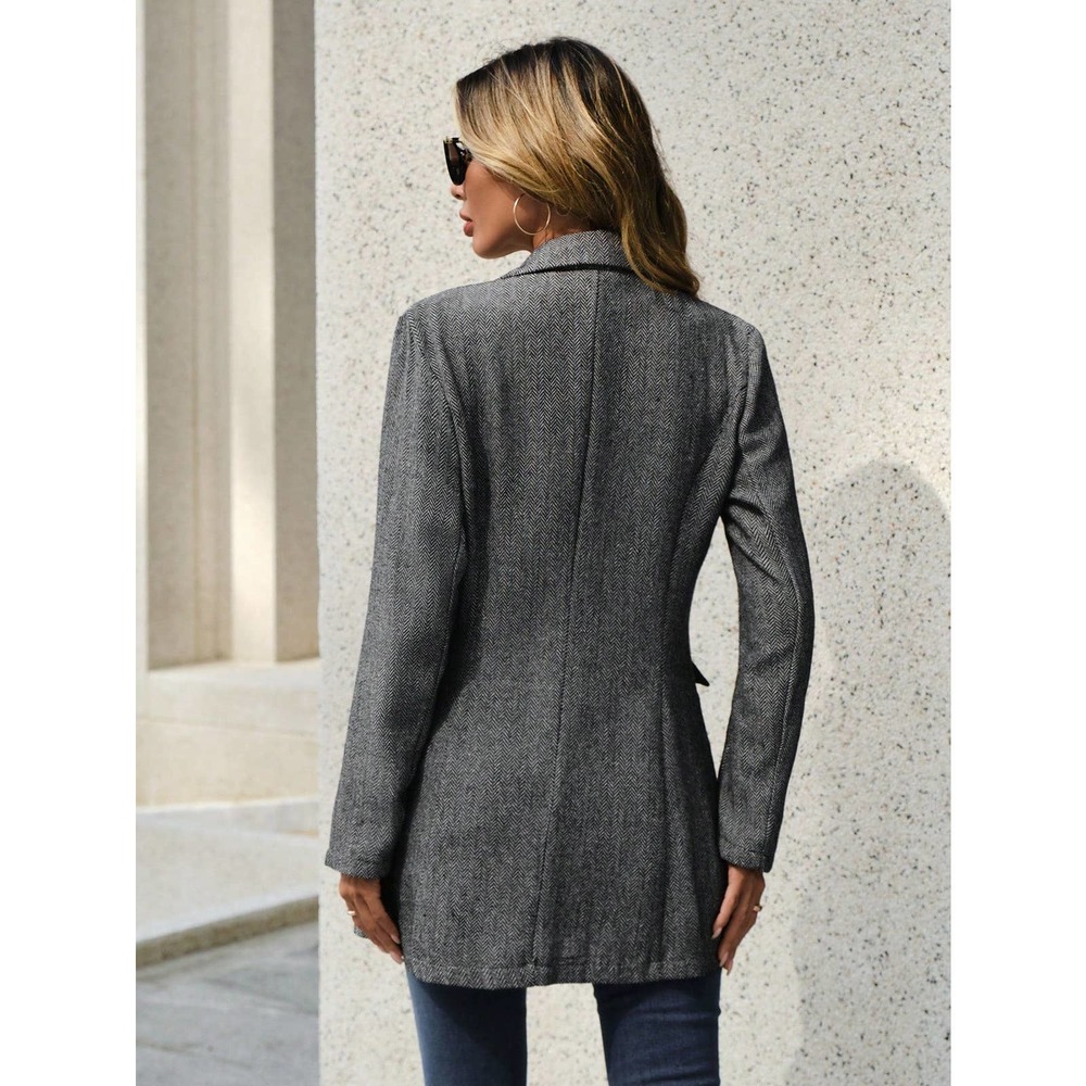 Herringbone Double Breasted Overcoat peacoat pea coat gray preppy - Picture 2 of 6